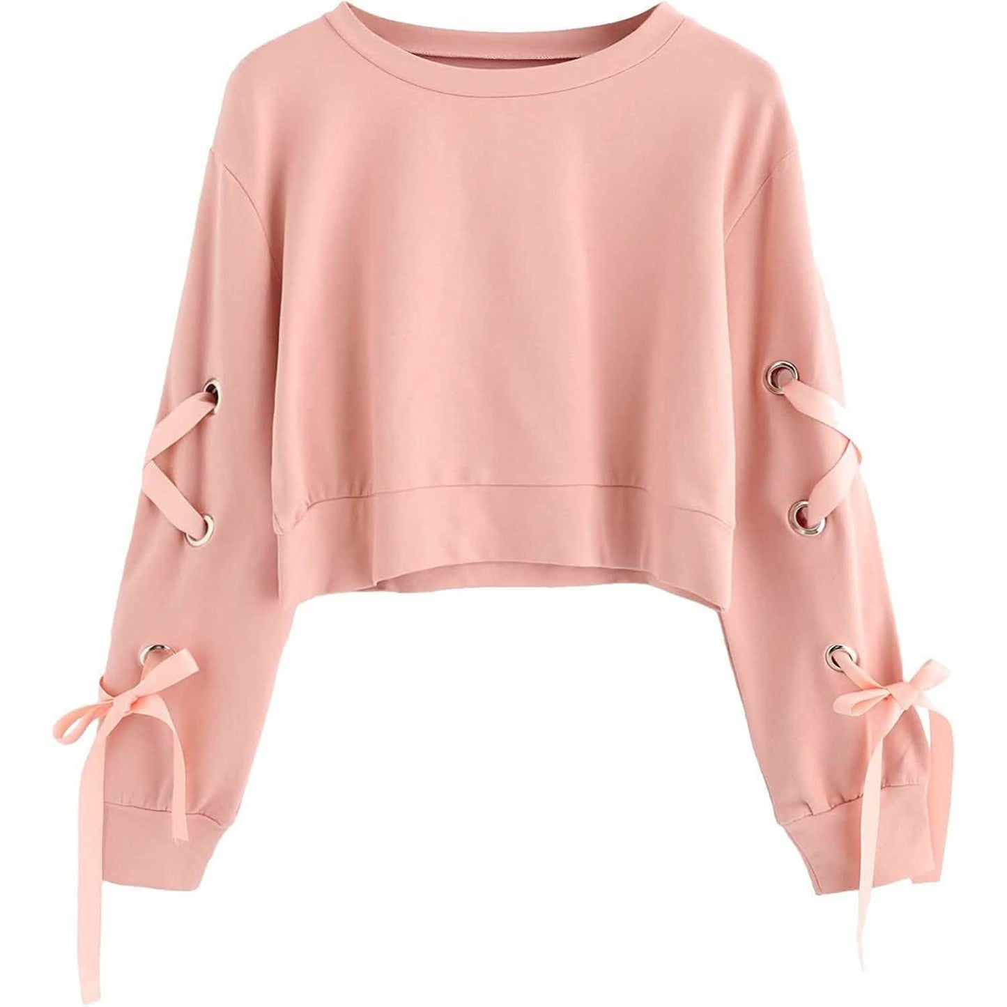 Women's Casual Lace-Up Long-Sleeved Pullover Crop Top Sweatshirt DailySale