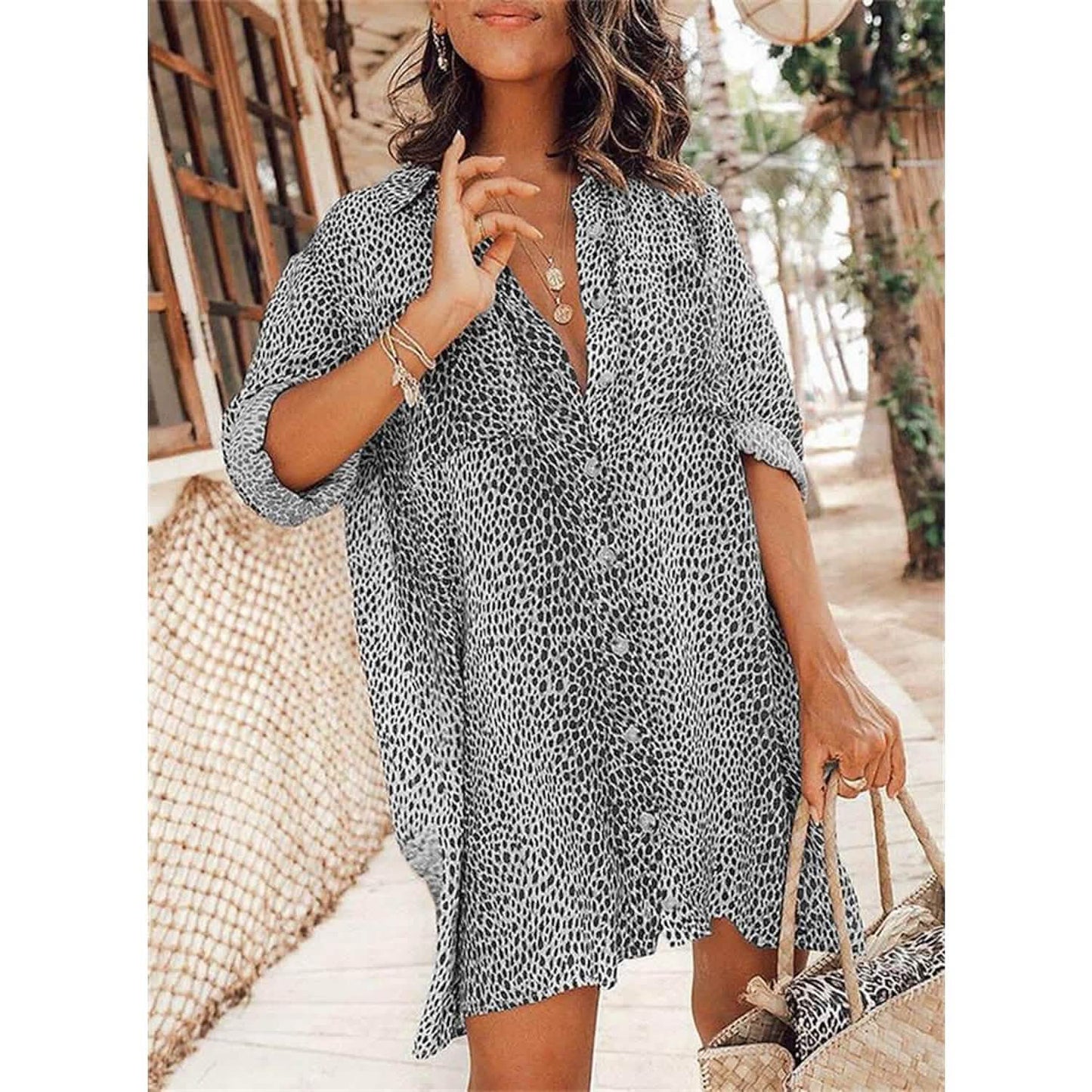 Women's Casual Leopard Print Shirt Dress DailySale