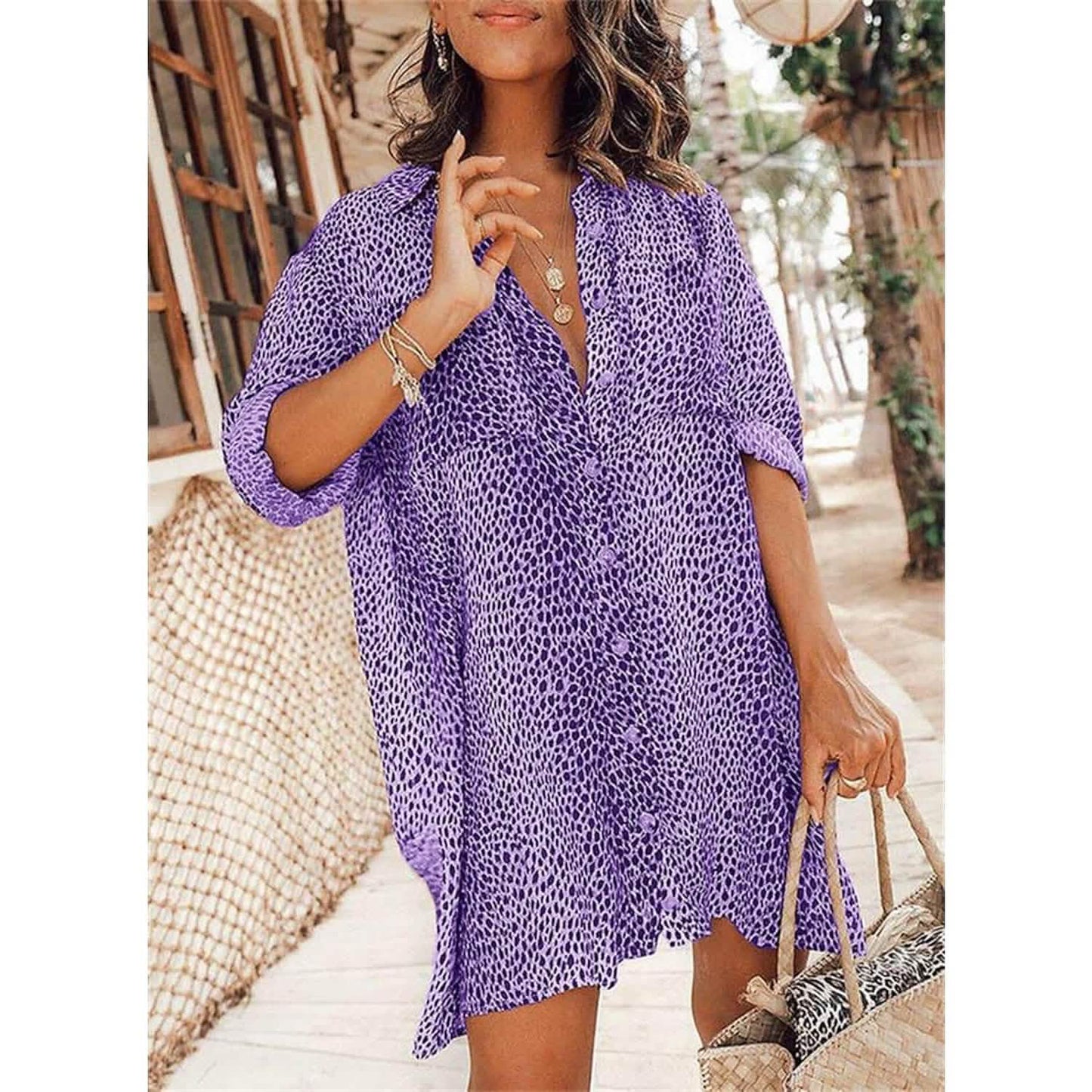 Women's Casual Leopard Print Shirt Dress DailySale