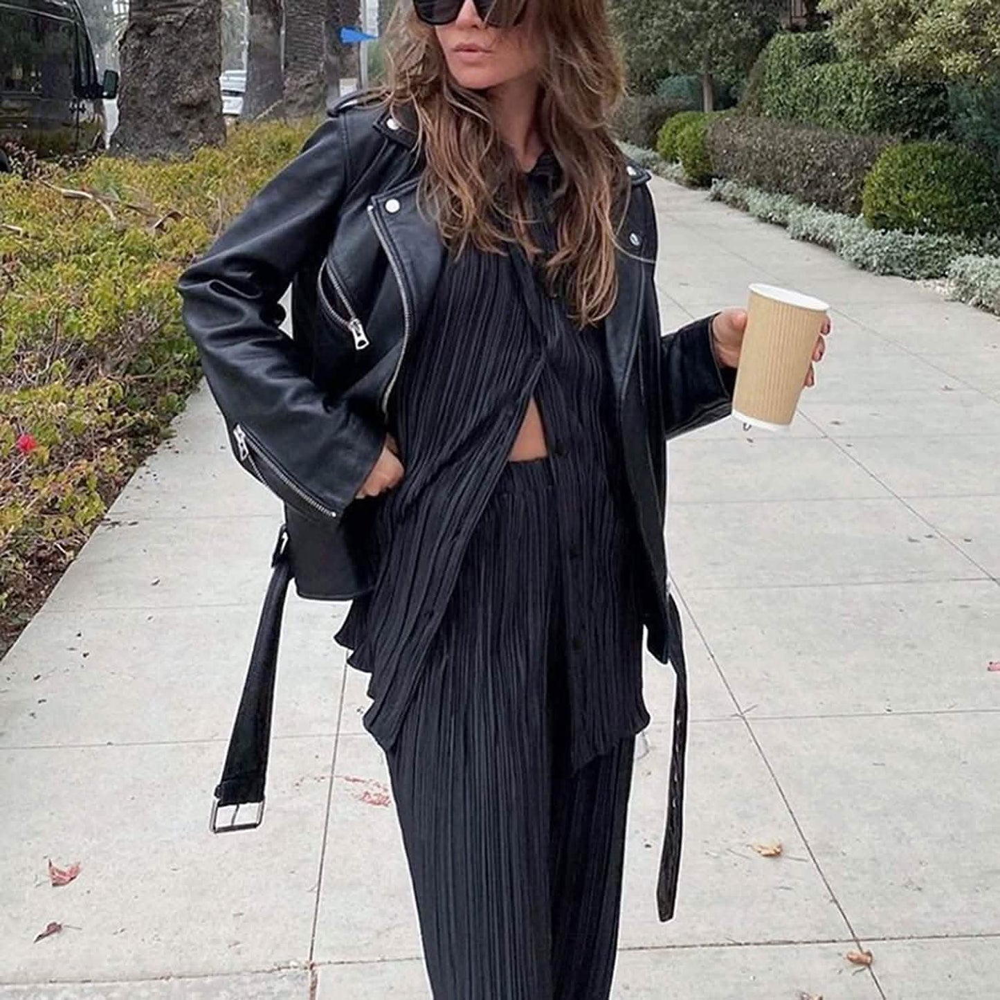 Women's Casual Long Sleeve Button Blouse Top Wide Leg Loose Streetwear Loungewear DailySale