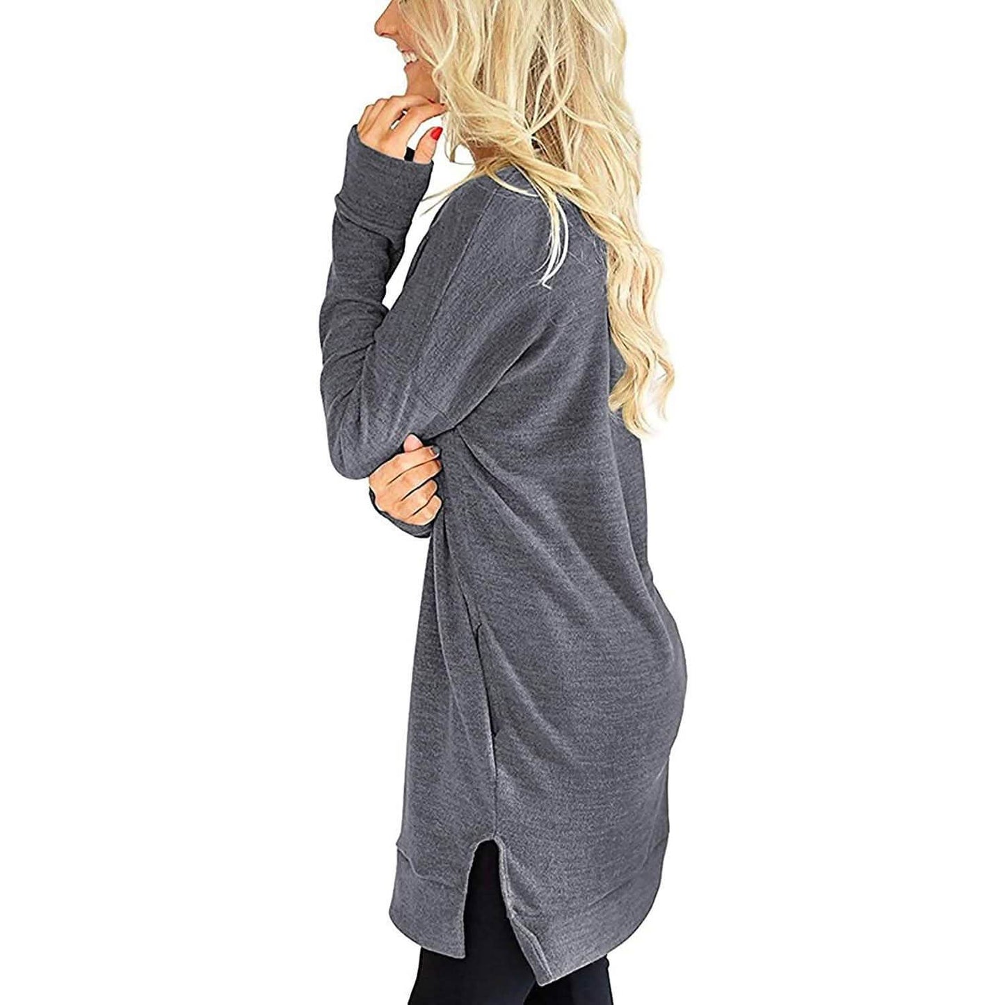 Womens Casual Long Sleeves Solid V-Neck Tunics Shirt Tops with Pockets DailySale