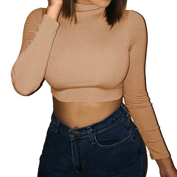 Women's Casual Round Neck Bottoming Long Sleeve Crop Top DailySale