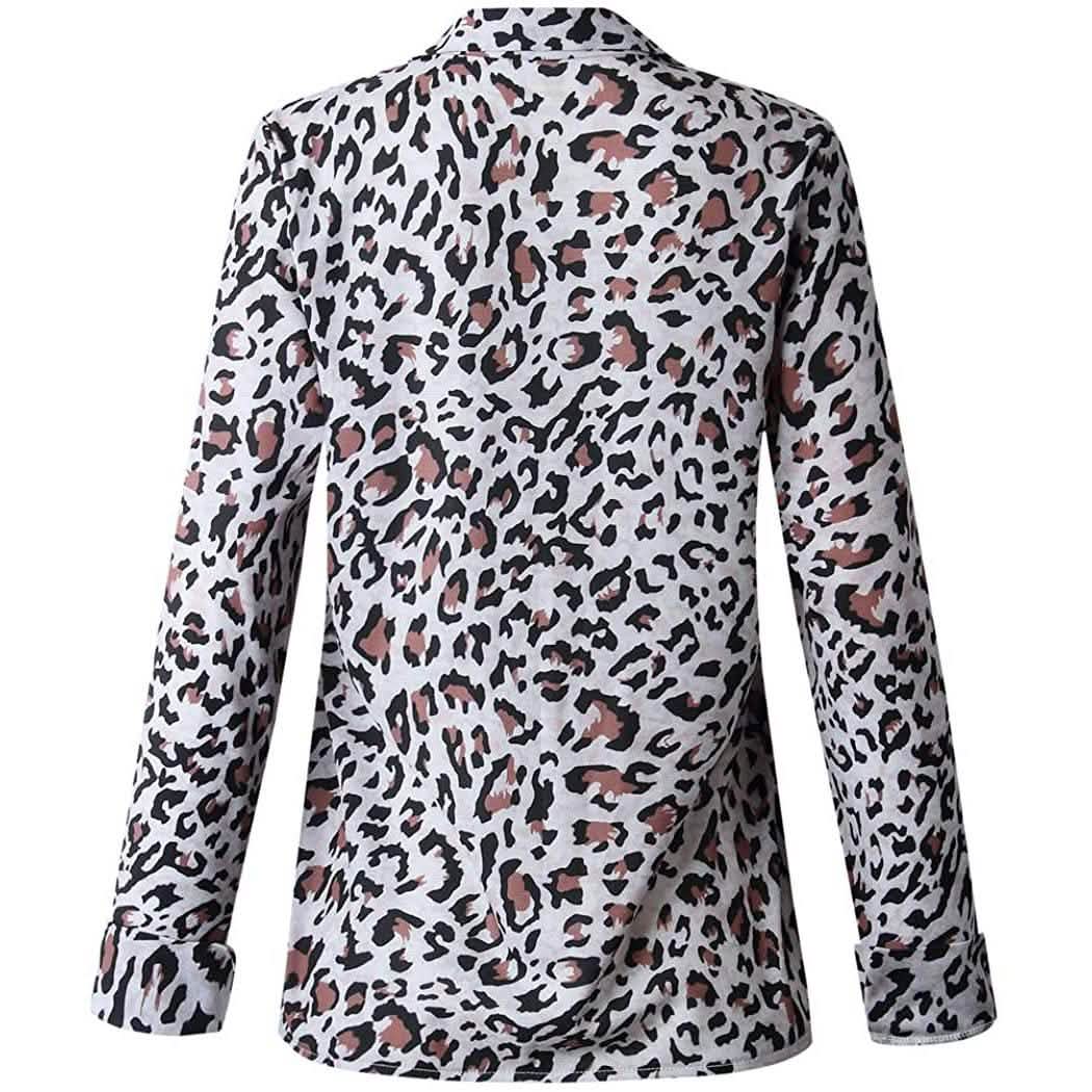 Womens Casual Tops V Neck Leopard Tunic Long Sleeve Button Down Shirts Top DailySale