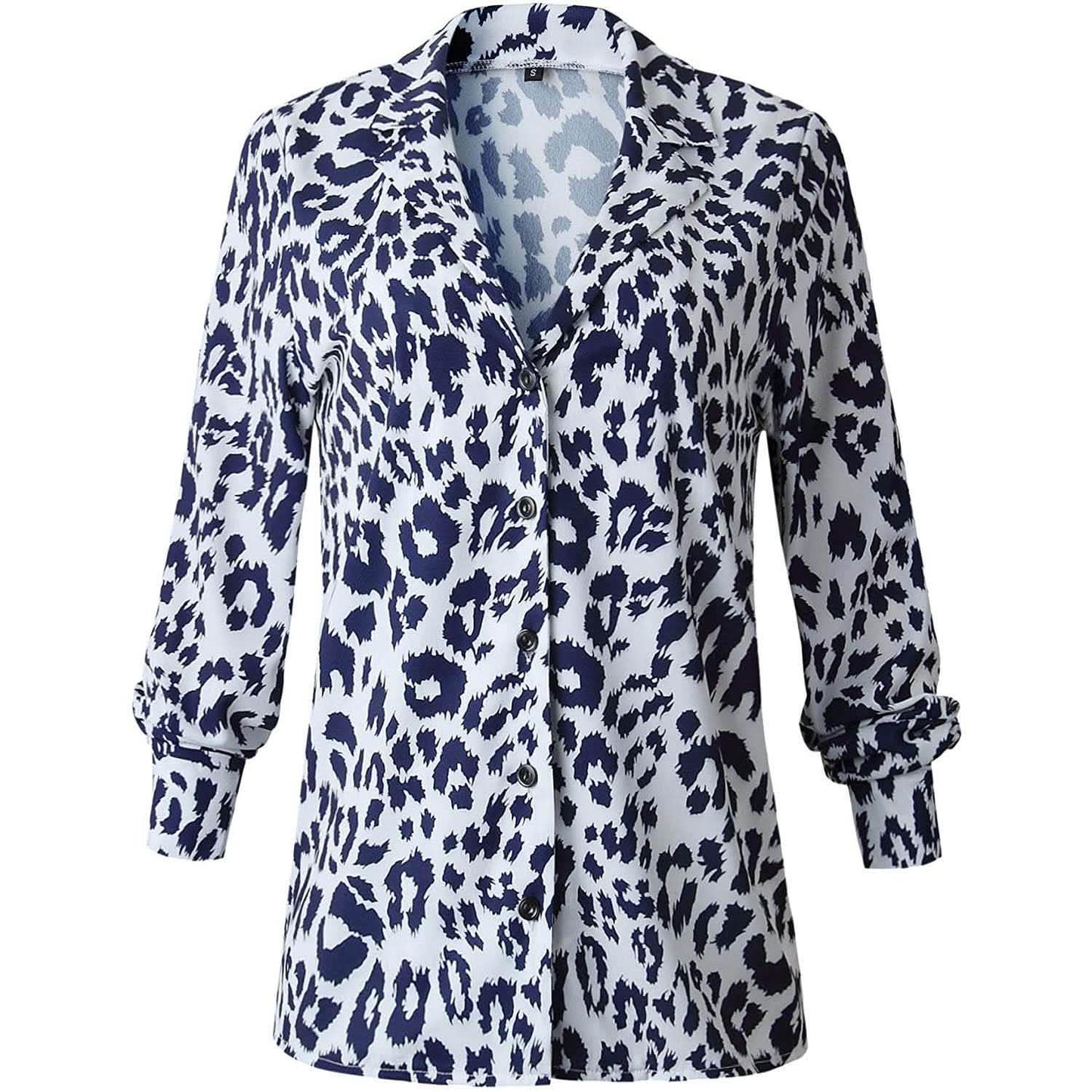 Womens Casual Tops V Neck Leopard Tunic Long Sleeve Button Down Shirts Top DailySale