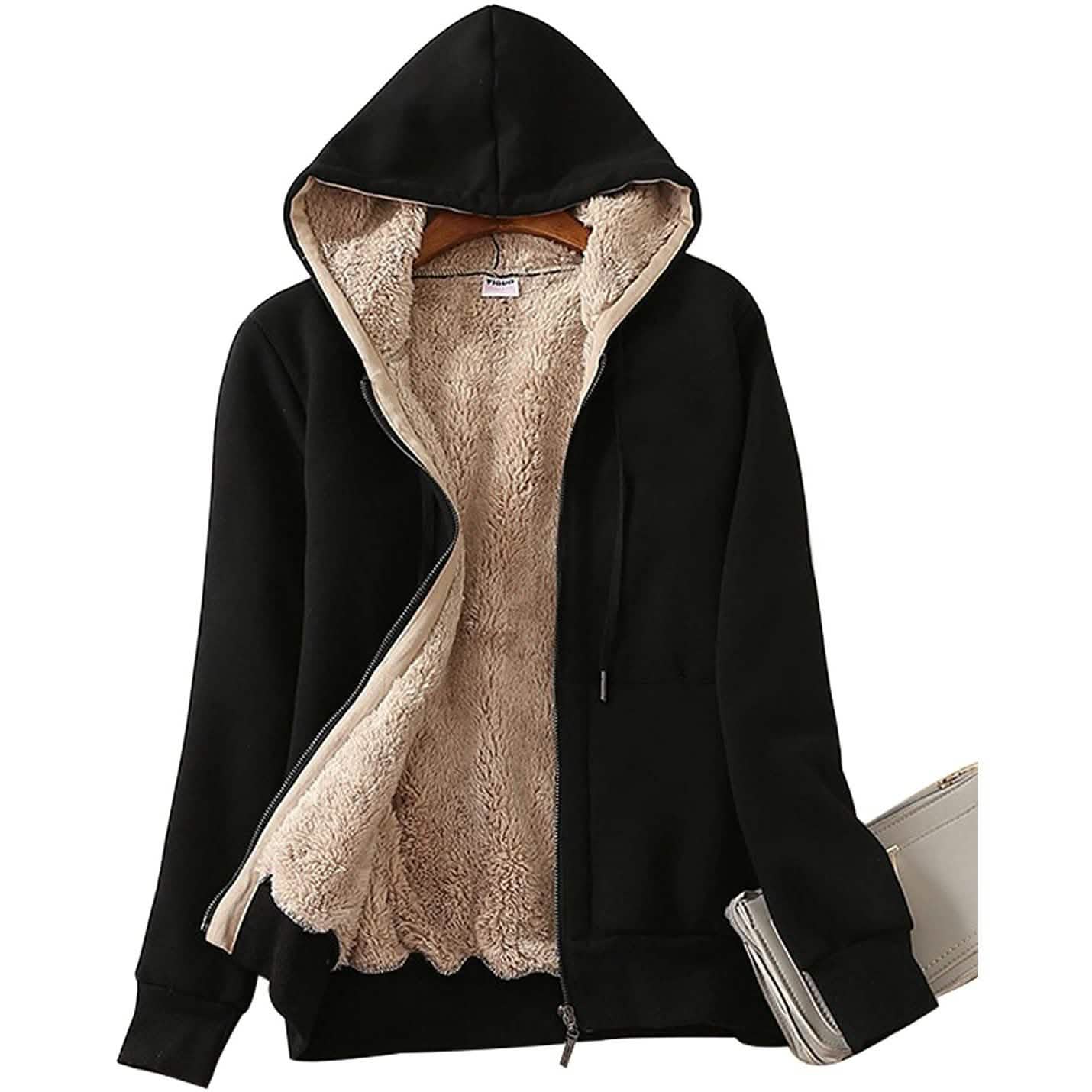 Women's Casual Winter Warm Sherpa Lined Zip Up Hooded Sweatshirt Jacket DailySale