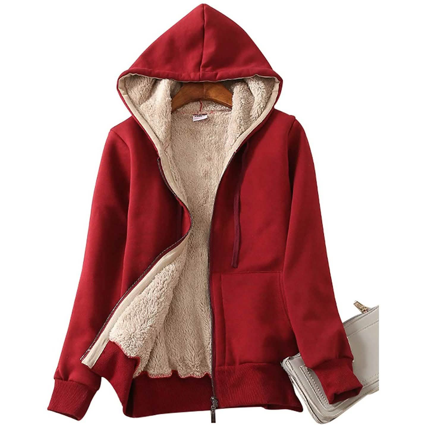 Women's Casual Winter Warm Sherpa Lined Zip Up Hooded Sweatshirt Jacket DailySale