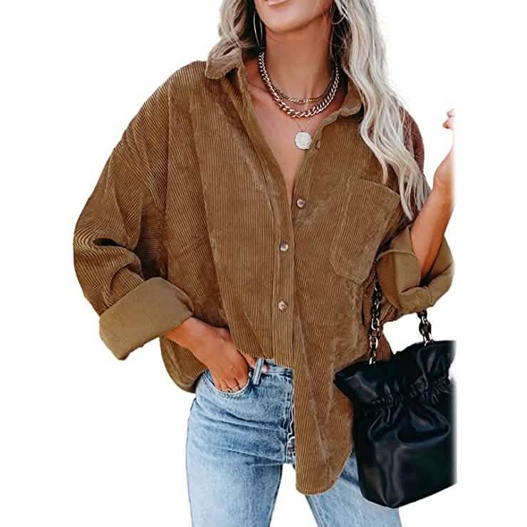 Women's Corduroy Shirts Casual Long Sleeve Top DailySale