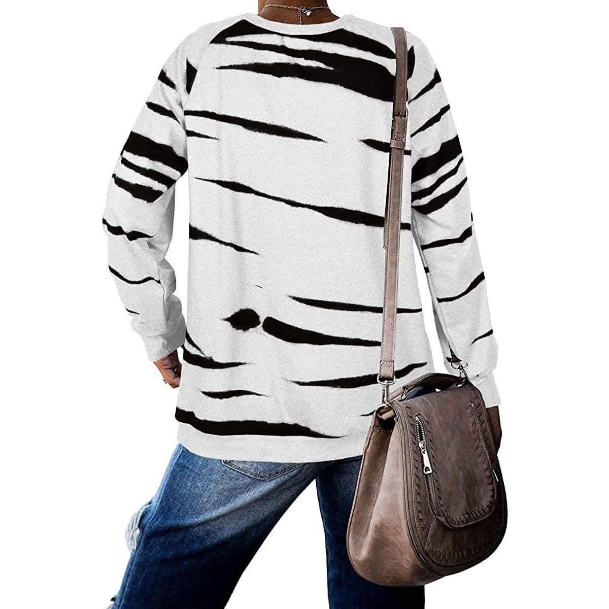 Womens Crewneck Long Sleeve Sweatshirts Striped Casual Tops Printed Loose Pullover Shirts DailySale