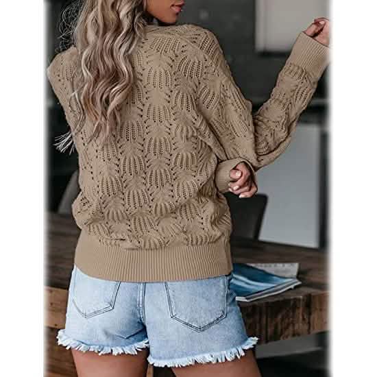 Women's Deep V Neck Long Sleeve Crochet Tops DailySale