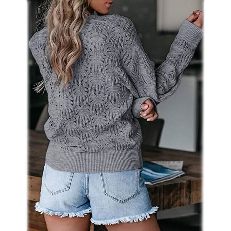 Women's Deep V Neck Long Sleeve Crochet Tops DailySale
