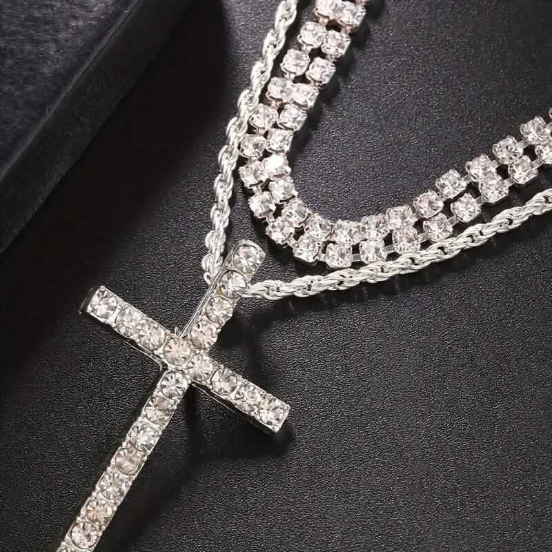 Women's Double Layer Artificial Crystal Cross Pendant Necklace DailySale