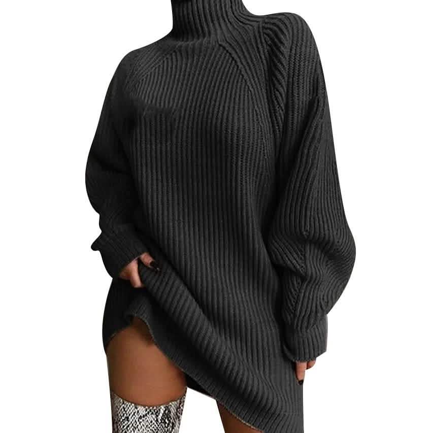 Women's Dress Sweater Dress Knitted Long Sleeve Loose Sweater Cardigans Turtleneck DailySale