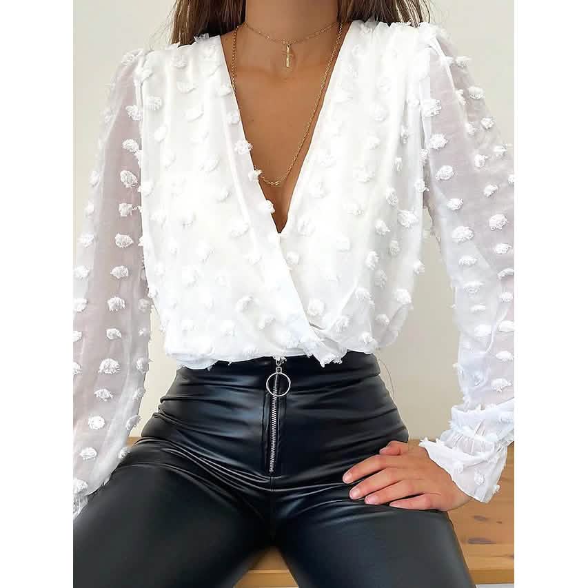 Women's Eyelet Top Lace V Neck Basic Tops Slim DailySale