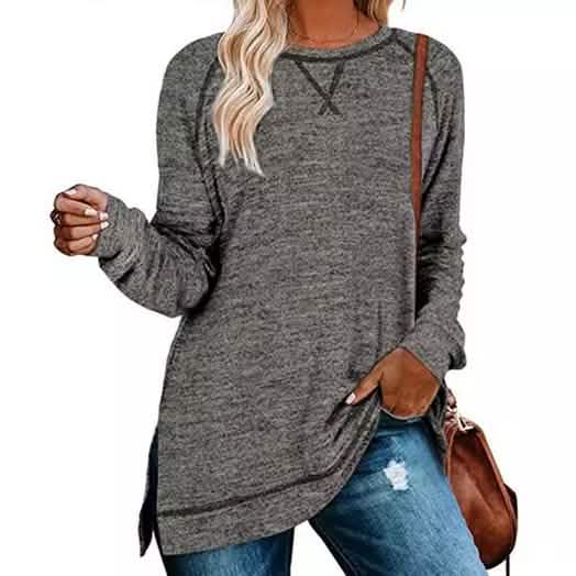 Women's Fall Long Sleeve Side Split Loose Casual Pullover Tunic Tops DailySale