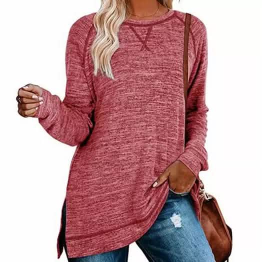 Women's Fall Long Sleeve Side Split Loose Casual Pullover Tunic Tops DailySale
