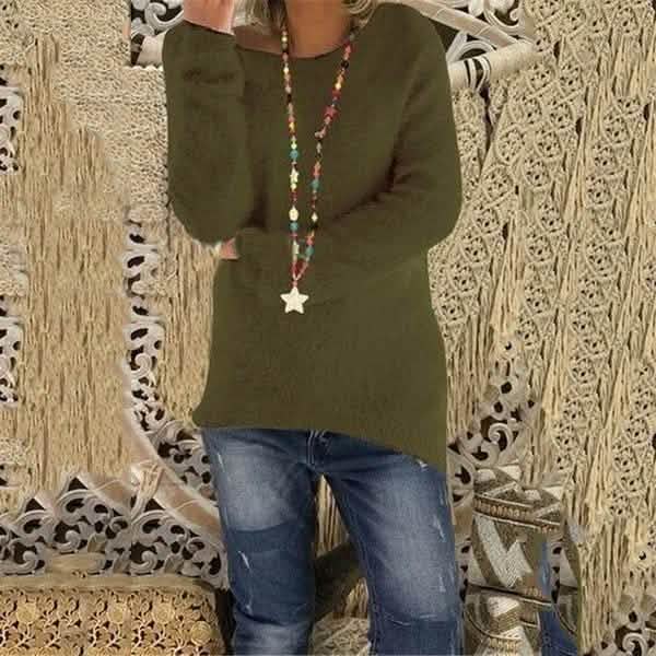 Women's Fashion Autumn and Winter Long Sleeve Knitted Sweaters Solid Color Warm Pullover Tops DailySale