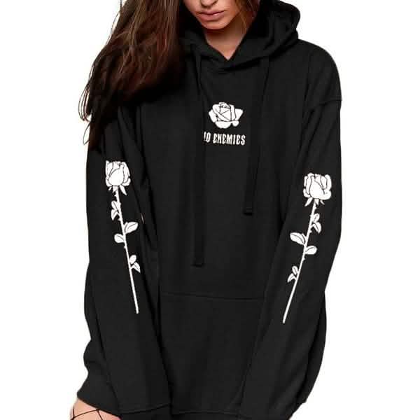 Women's Fashion Casual Tops Rose Print Warm Hoodies DailySale