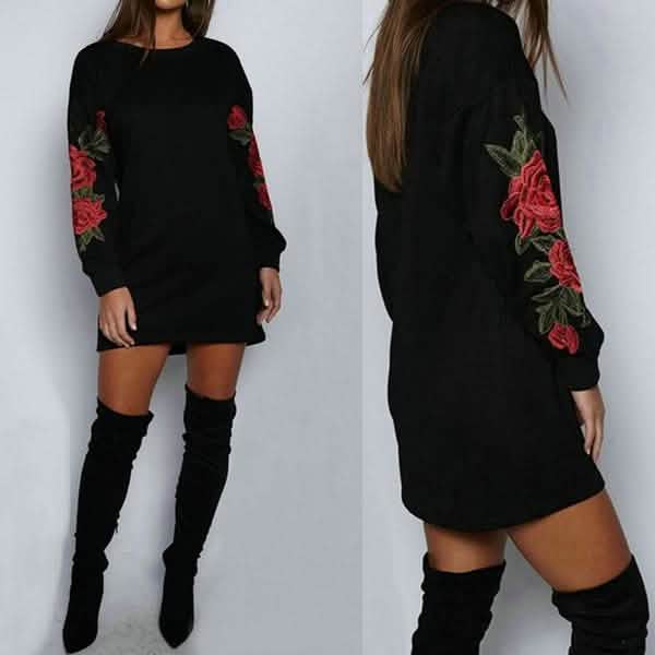 Women's Fashion Embroidery Long Sleeve Sweater Dress DailySale
