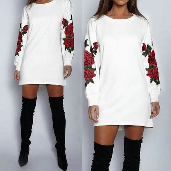 Women's Fashion Embroidery Long Sleeve Sweater Dress DailySale