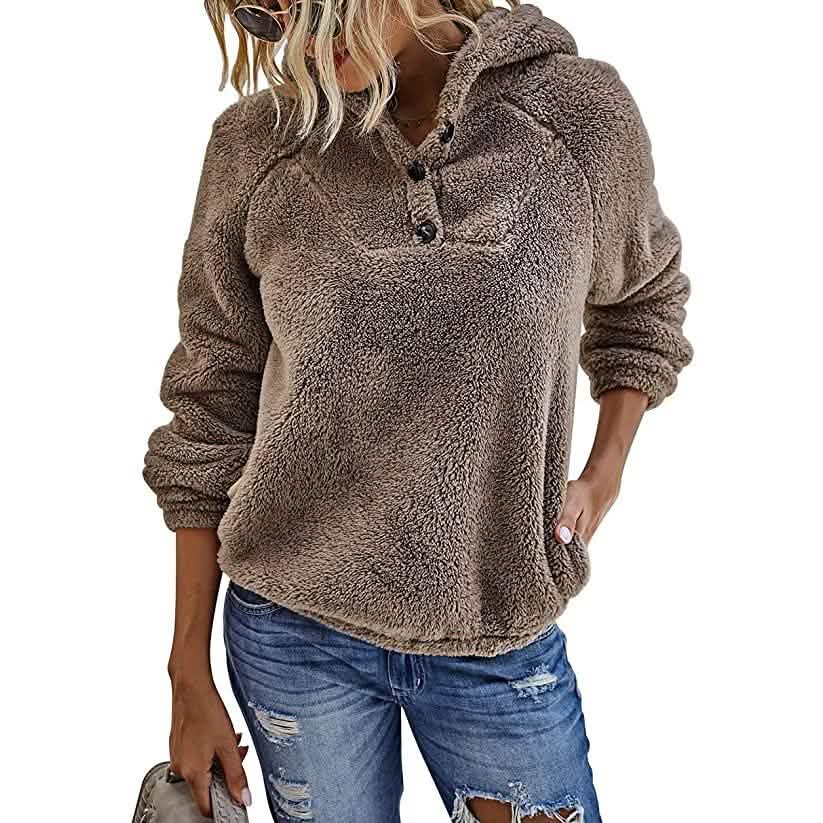Women’s Fleece Long Sleeves Shaggy Fuzzy Pullover Hoodie DailySale