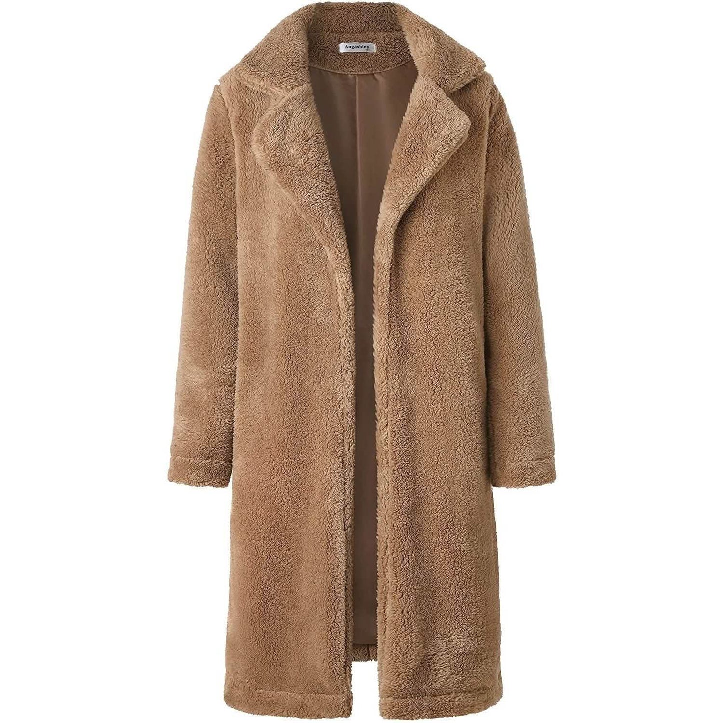 Women's Fuzzy Fleece Lapel Open Front Long Cardigan Coat DailySale