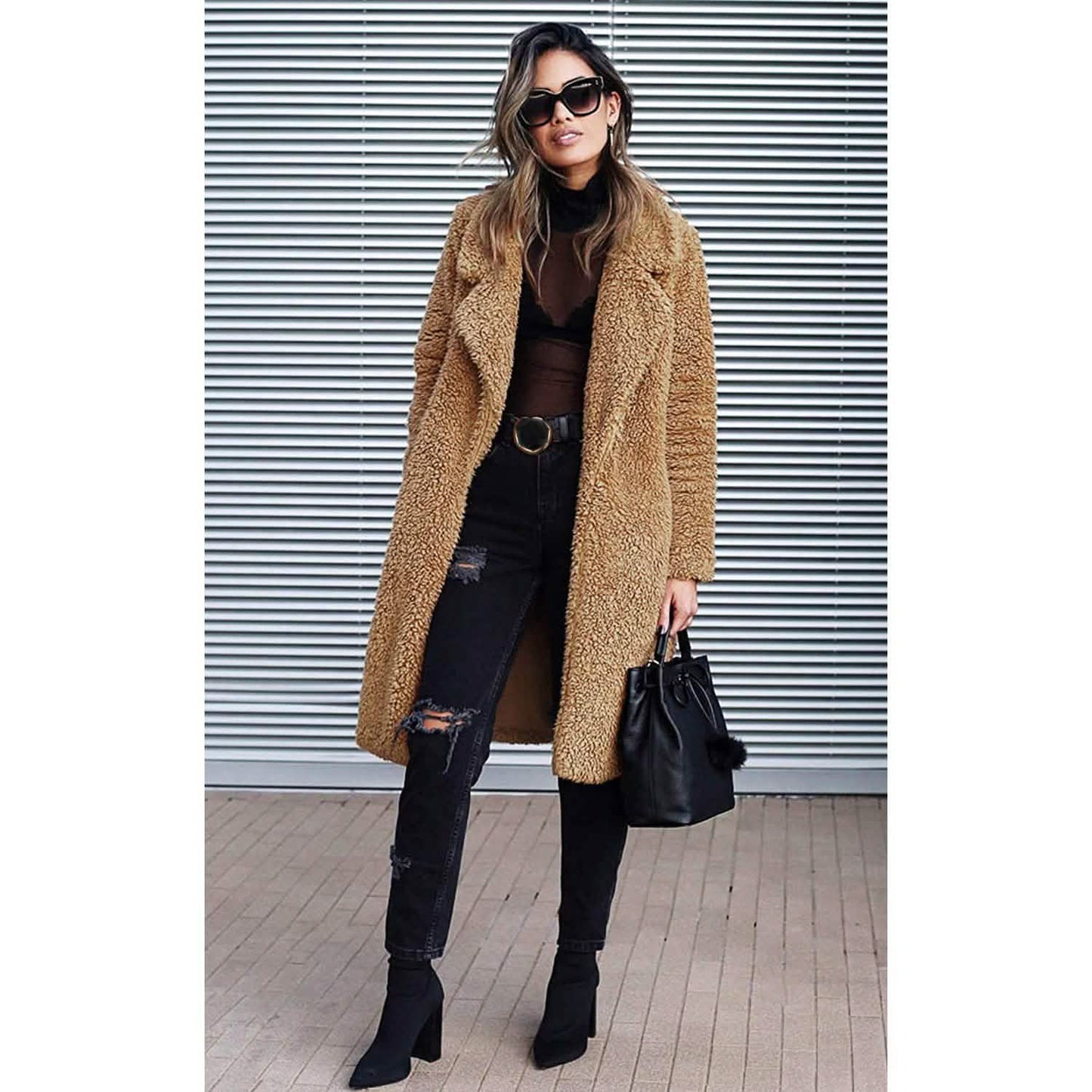 Women's Fuzzy Fleece Lapel Open Front Long Cardigan Coat DailySale