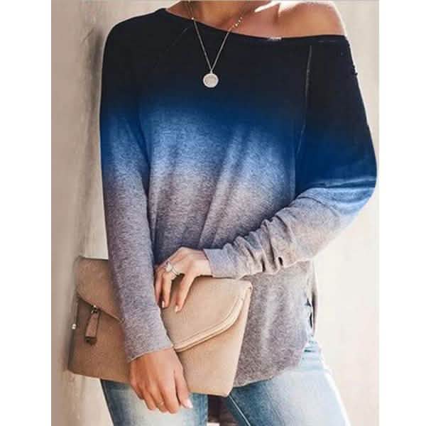 Womens Gradient Color O-neck Long Sleeves DailySale