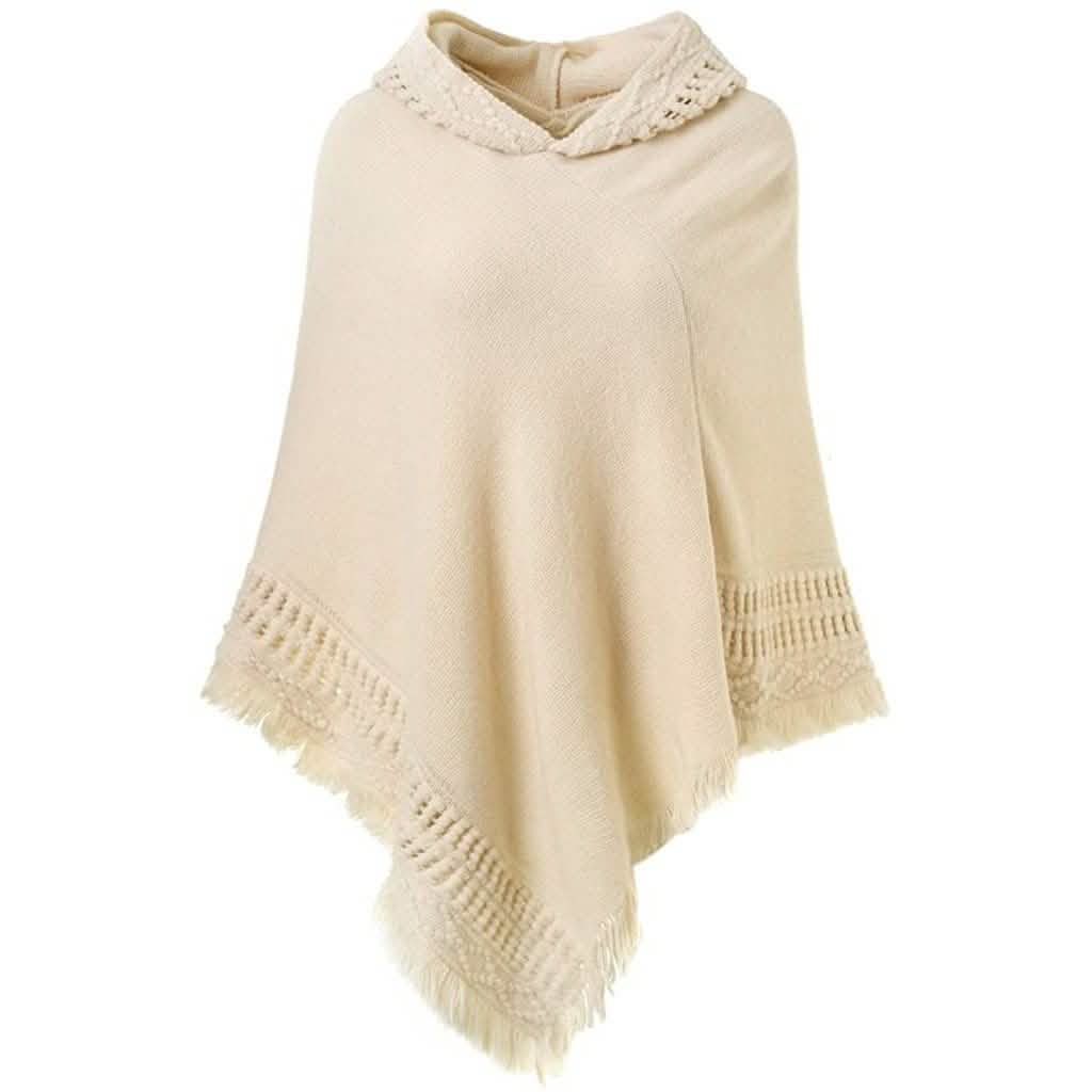 Womens Hooded Cape with Fringed Hem, Crochet Poncho Knitting Patterns DailySale