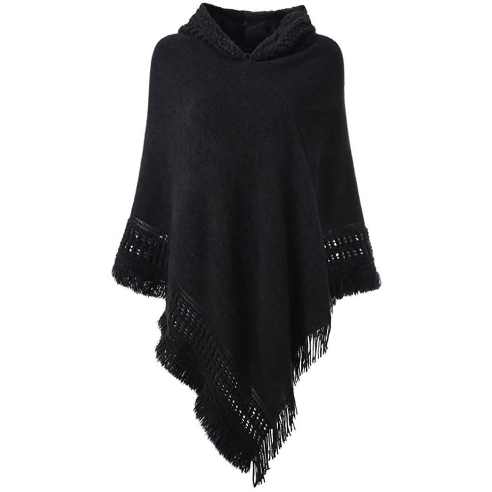 Womens Hooded Cape with Fringed Hem, Crochet Poncho Knitting Patterns DailySale