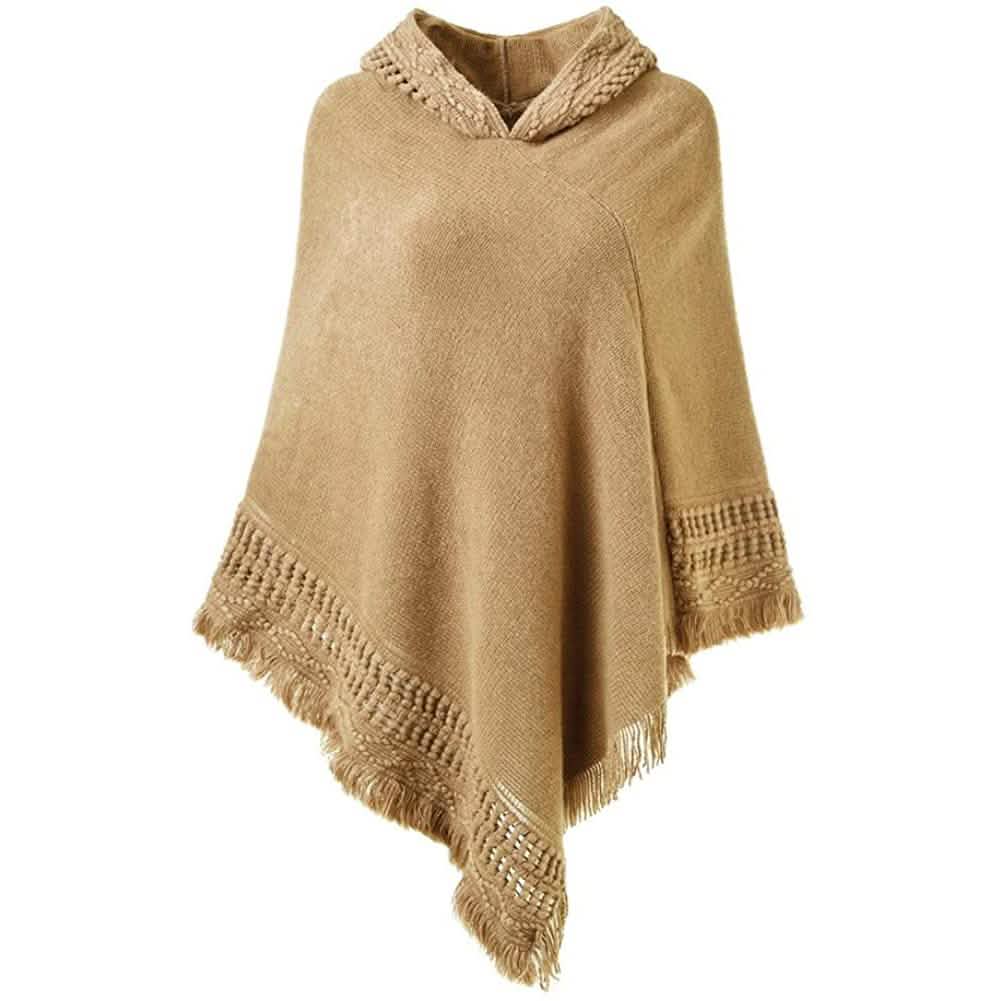 Womens Hooded Cape with Fringed Hem, Crochet Poncho Knitting Patterns DailySale