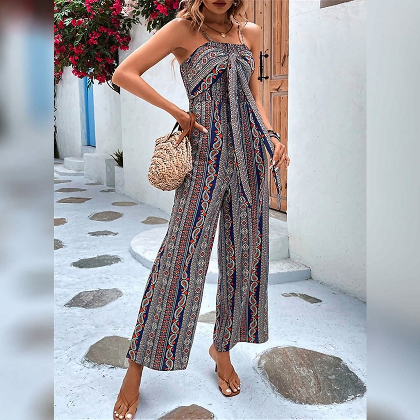 Women's Jumpsuit Pocket Print Geometric Square DailySale