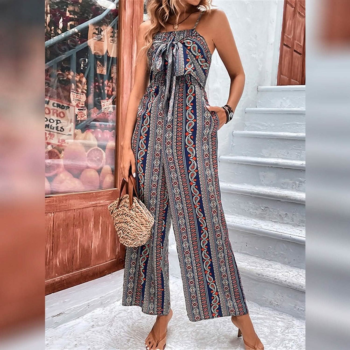 Women's Jumpsuit Pocket Print Geometric Square DailySale