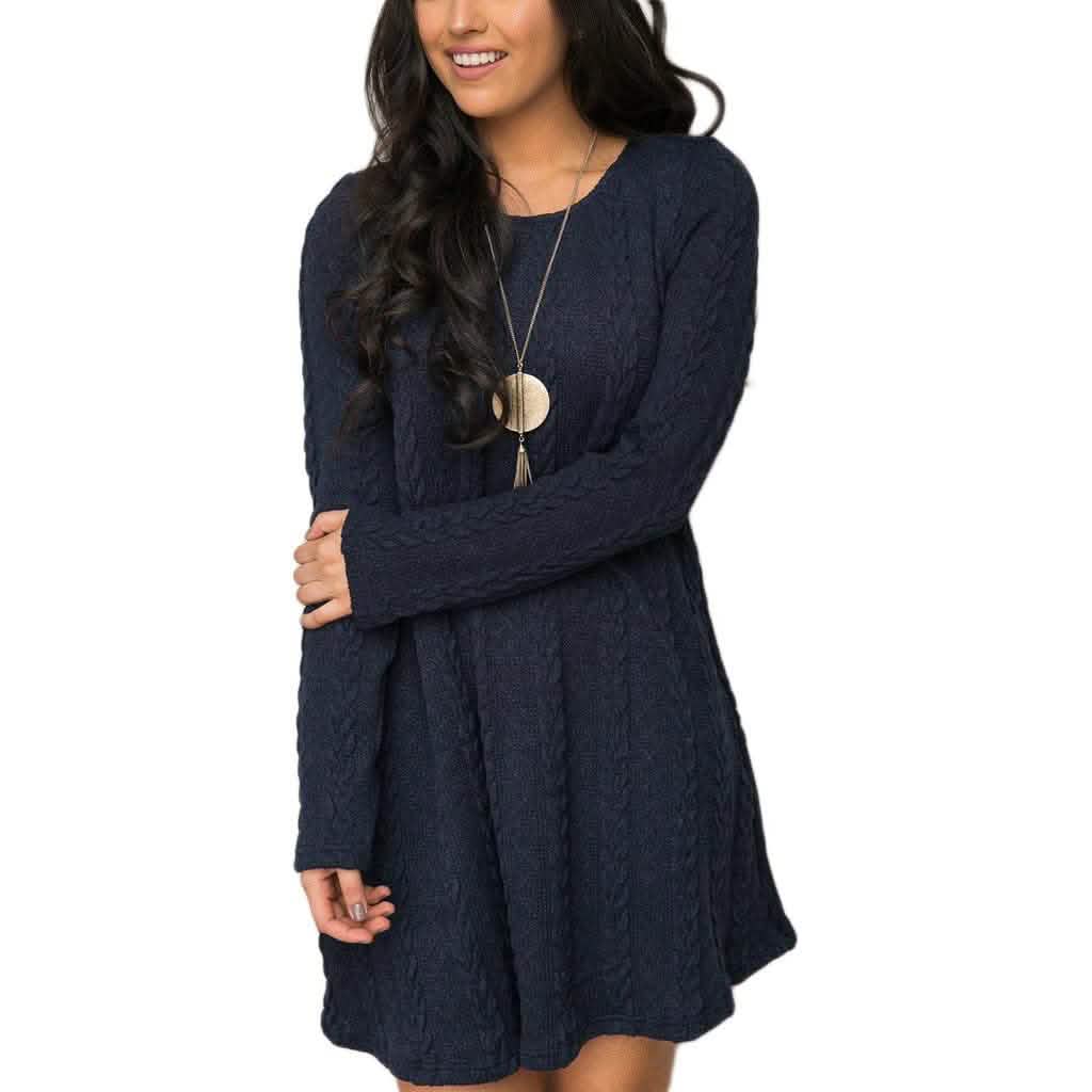 Womens Knitted Crewneck Sweater Dress DailySale