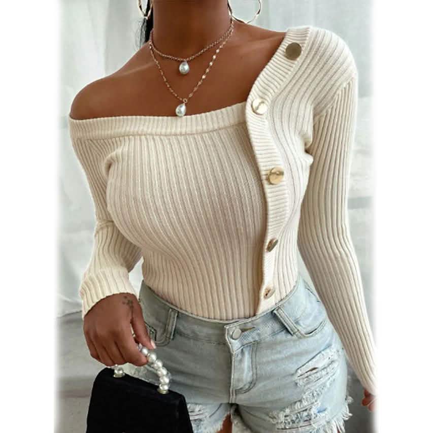 Women's Knitted Solid Color Pullover Sweater DailySale