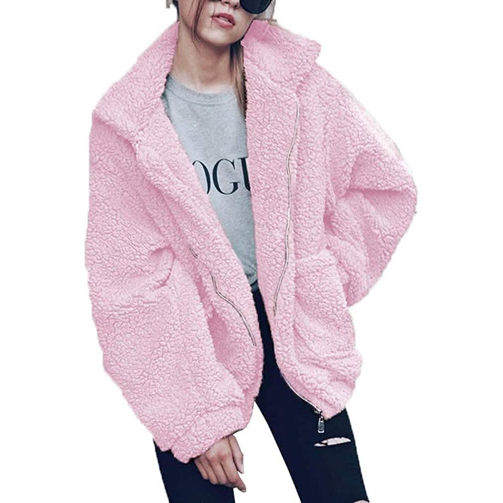 Women's Lapel Zip Up Faux Shearling Shaggy Coat Jacket DailySale