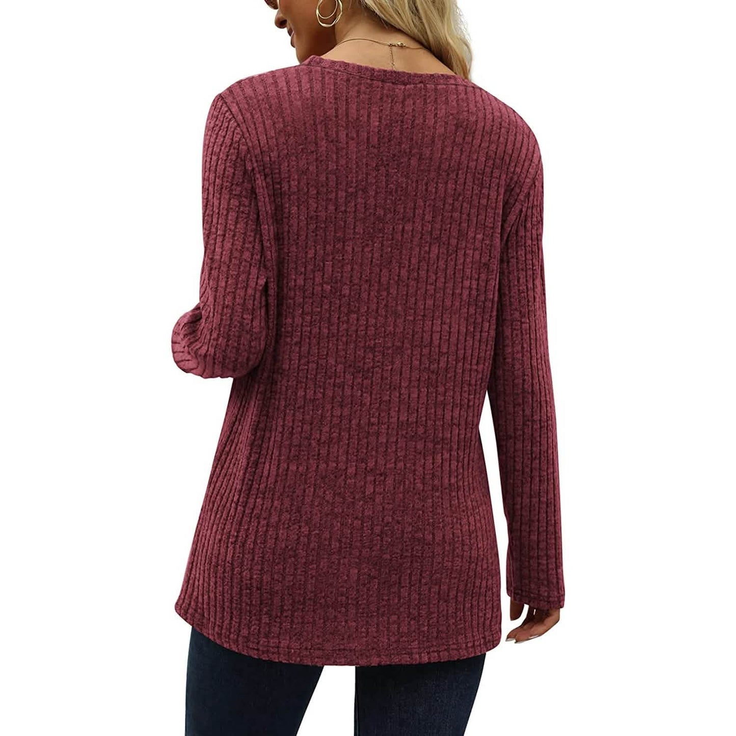 Women's Long Sleeve Crew Neck Tunic Tops Buttons Side DailySale