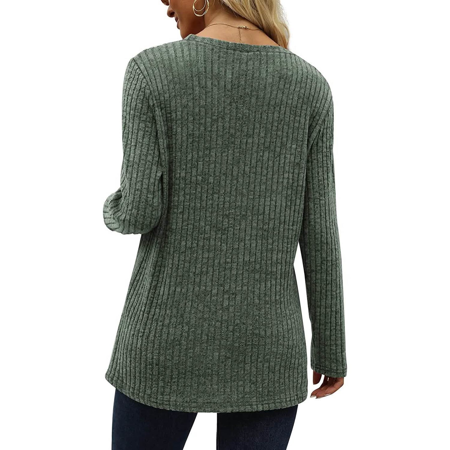 Women's Long Sleeve Crew Neck Tunic Tops Buttons Side DailySale
