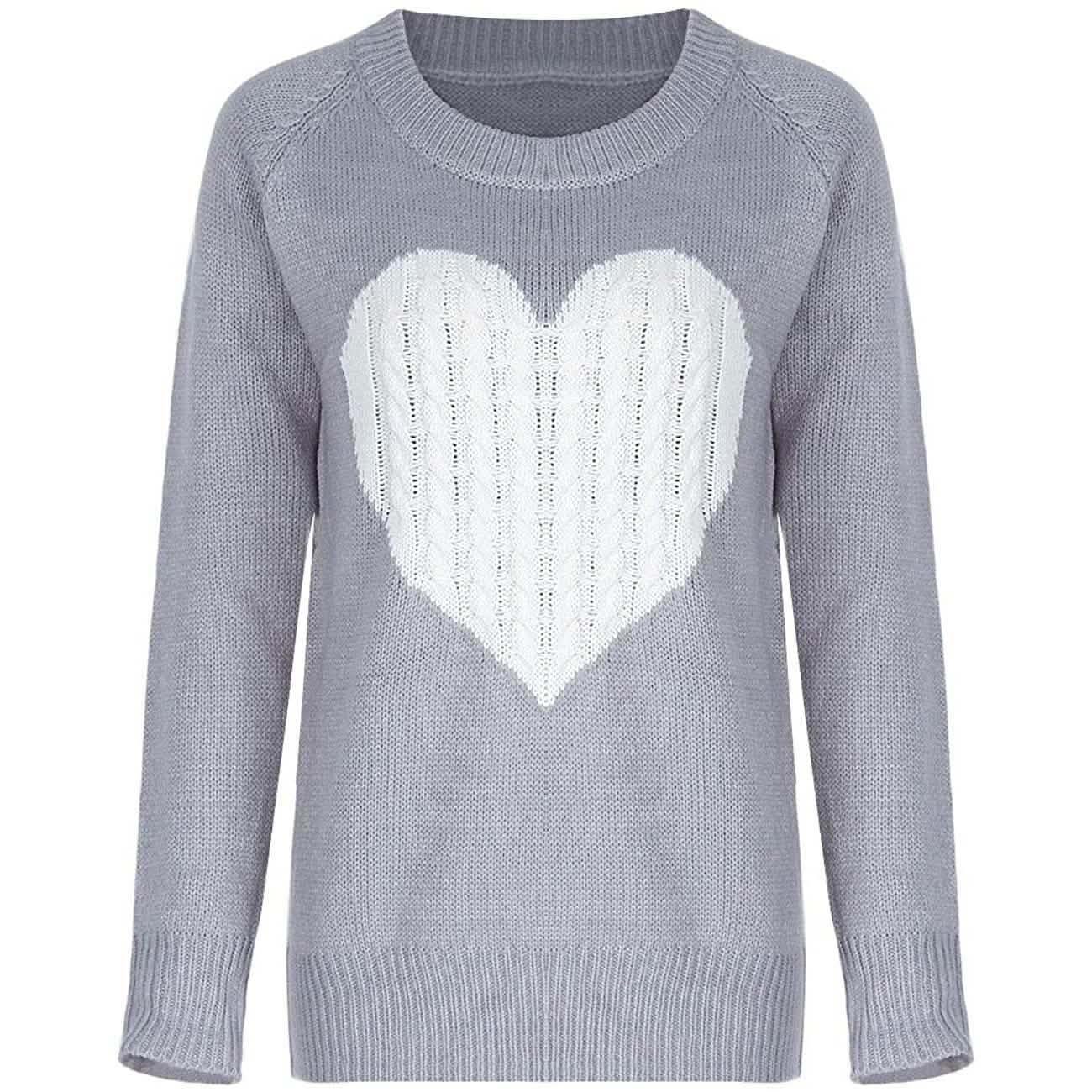 Women's Long Sleeve Crewneck Cute Heart Knitted Sweaters DailySale
