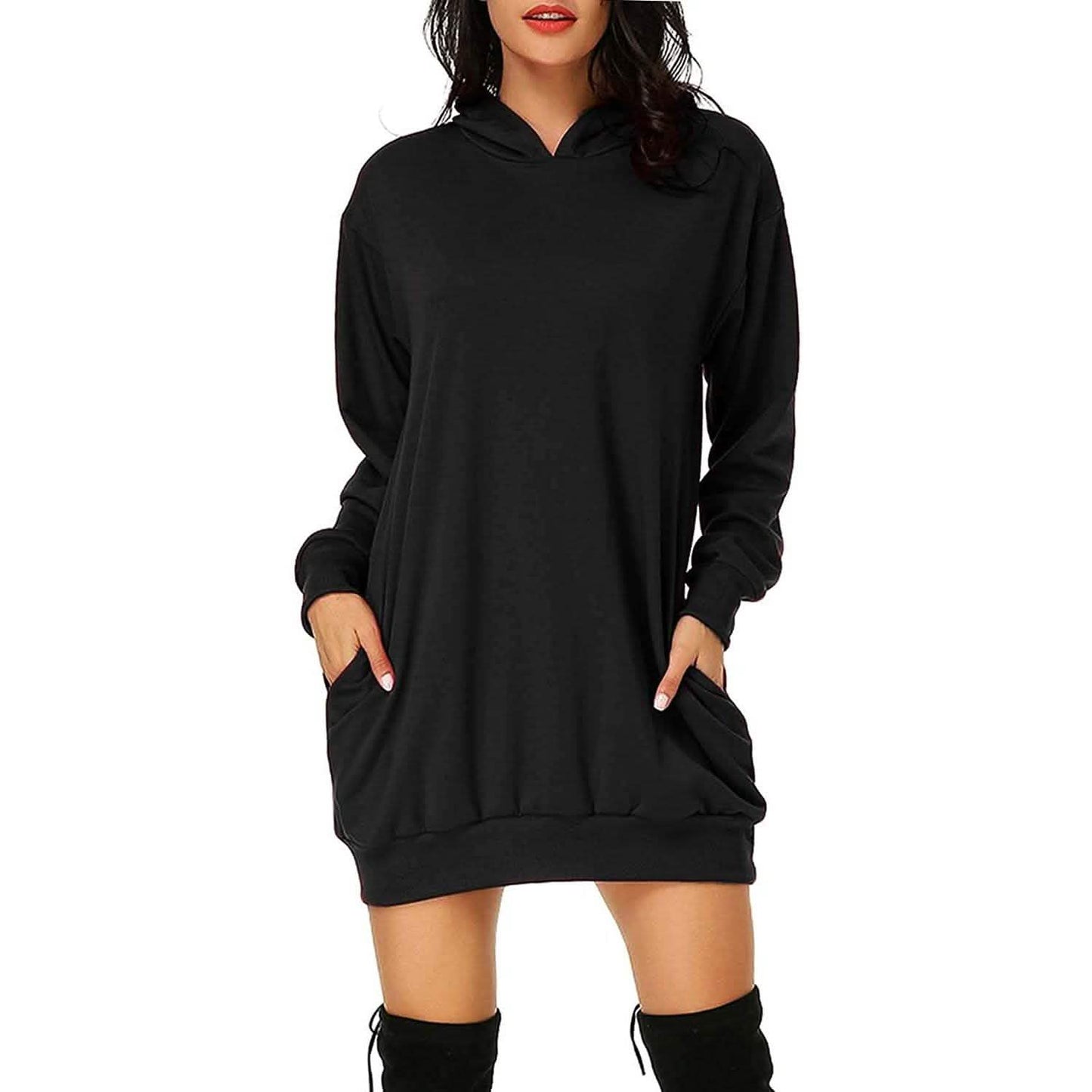 Women's Long Sleeve Hooded Pockets Pullover Hoodie Dress Tunic Sweatshirt DailySale