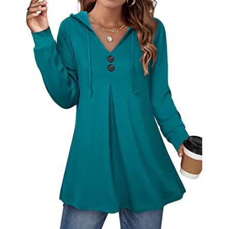 Women's Long Sleeve Hooded Tunic Tops DailySale