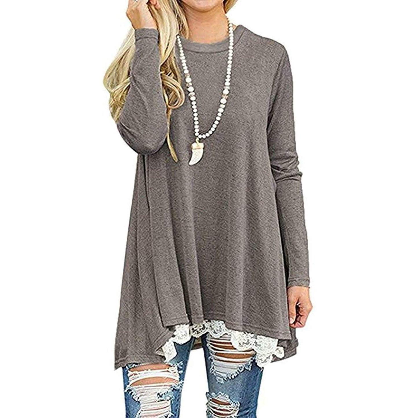 Women's Long Sleeve Lace Panel Top DailySale