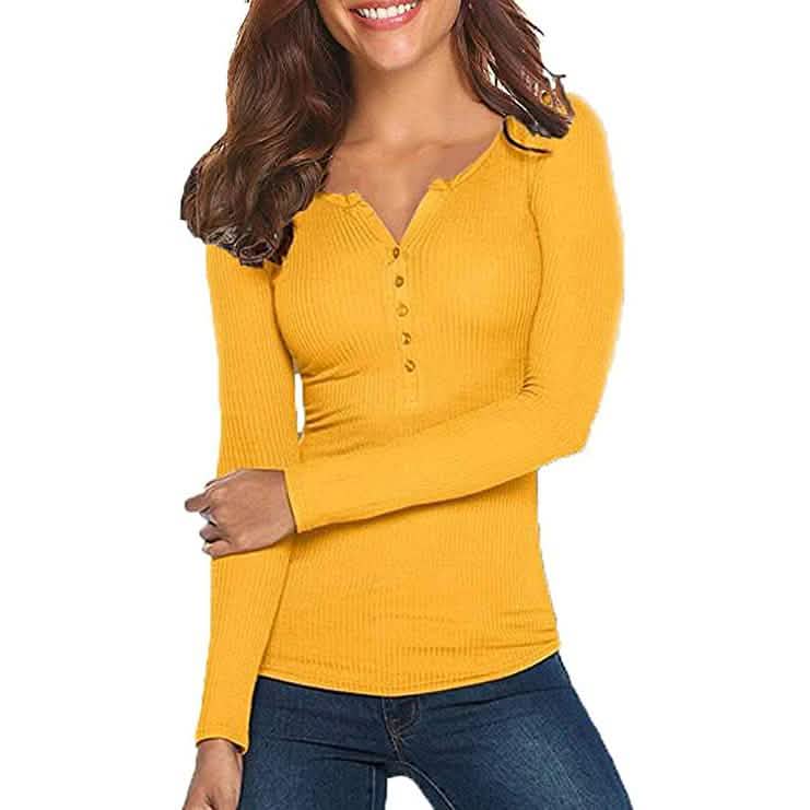Women's Long Sleeve V Neck Ribbed Button Down Knit Sweater Fitted Top DailySale