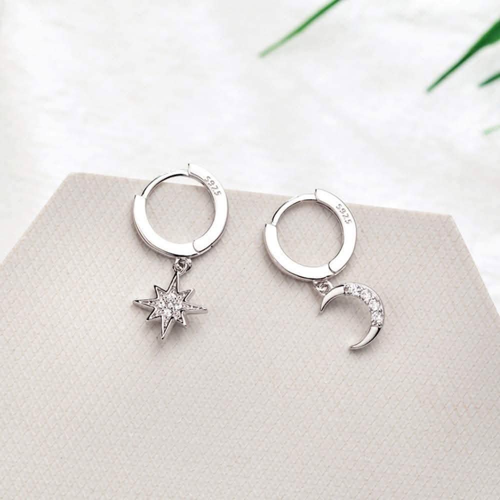 Women's Moon Star Pendant Small Hoop Earrings DailySale