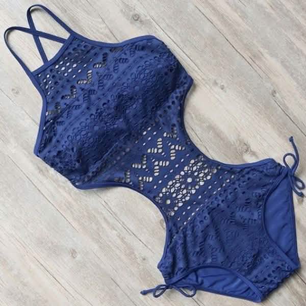 Women's One-Piece Bikini Solid Crochet Swimsuit DailySale