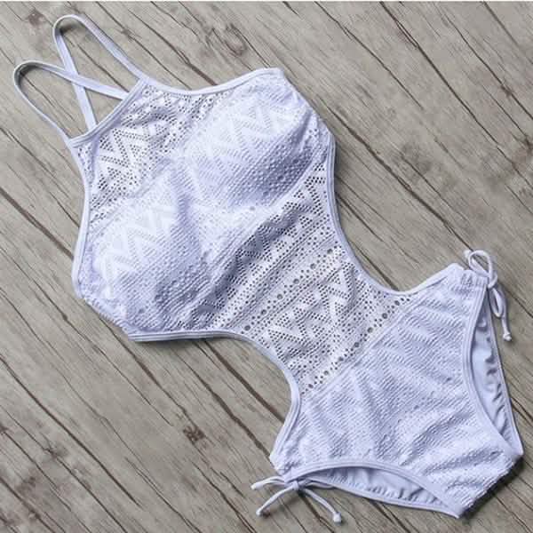 Women's One-Piece Bikini Solid Crochet Swimsuit DailySale