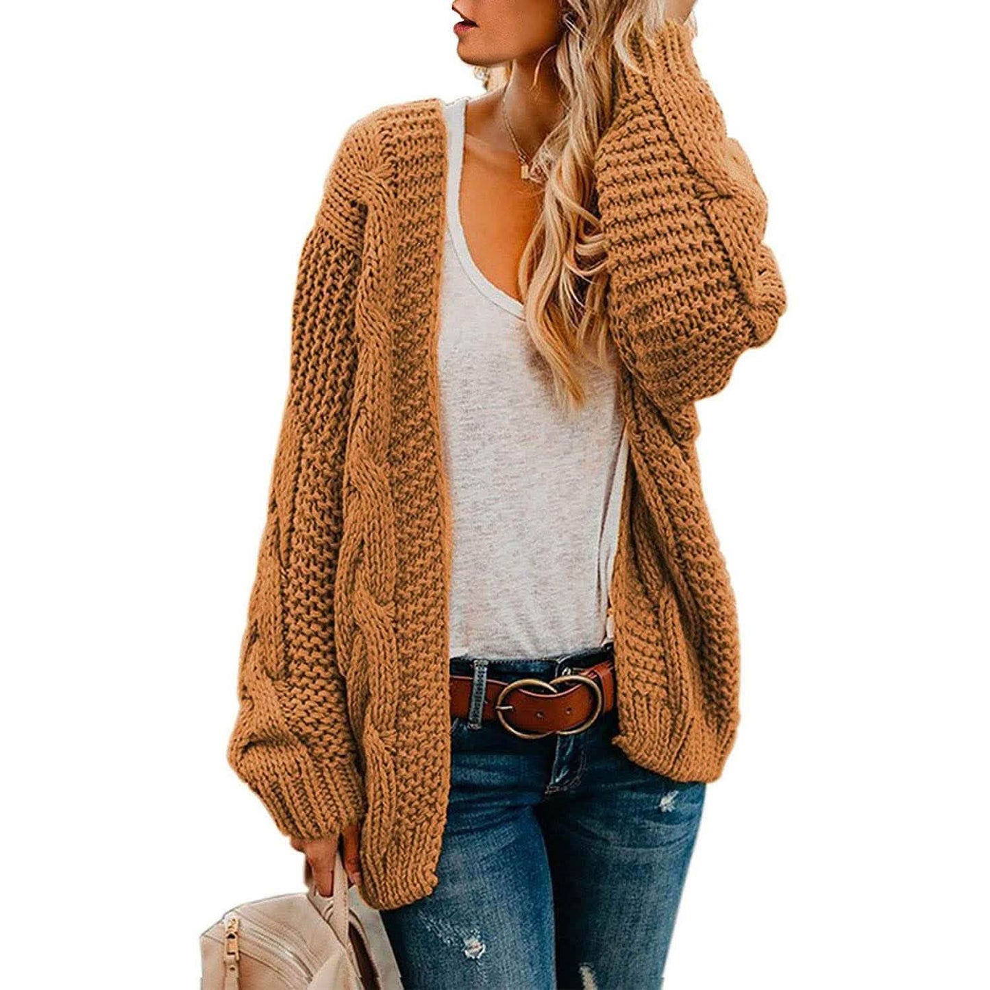 Womens Open Front Long Sleeve Chunky Knit Cardigan Sweaters Loose Outwear Coat DailySale
