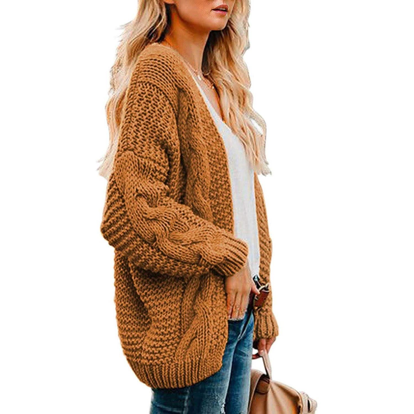Womens Open Front Long Sleeve Chunky Knit Cardigan Sweaters Loose Outwear Coat DailySale