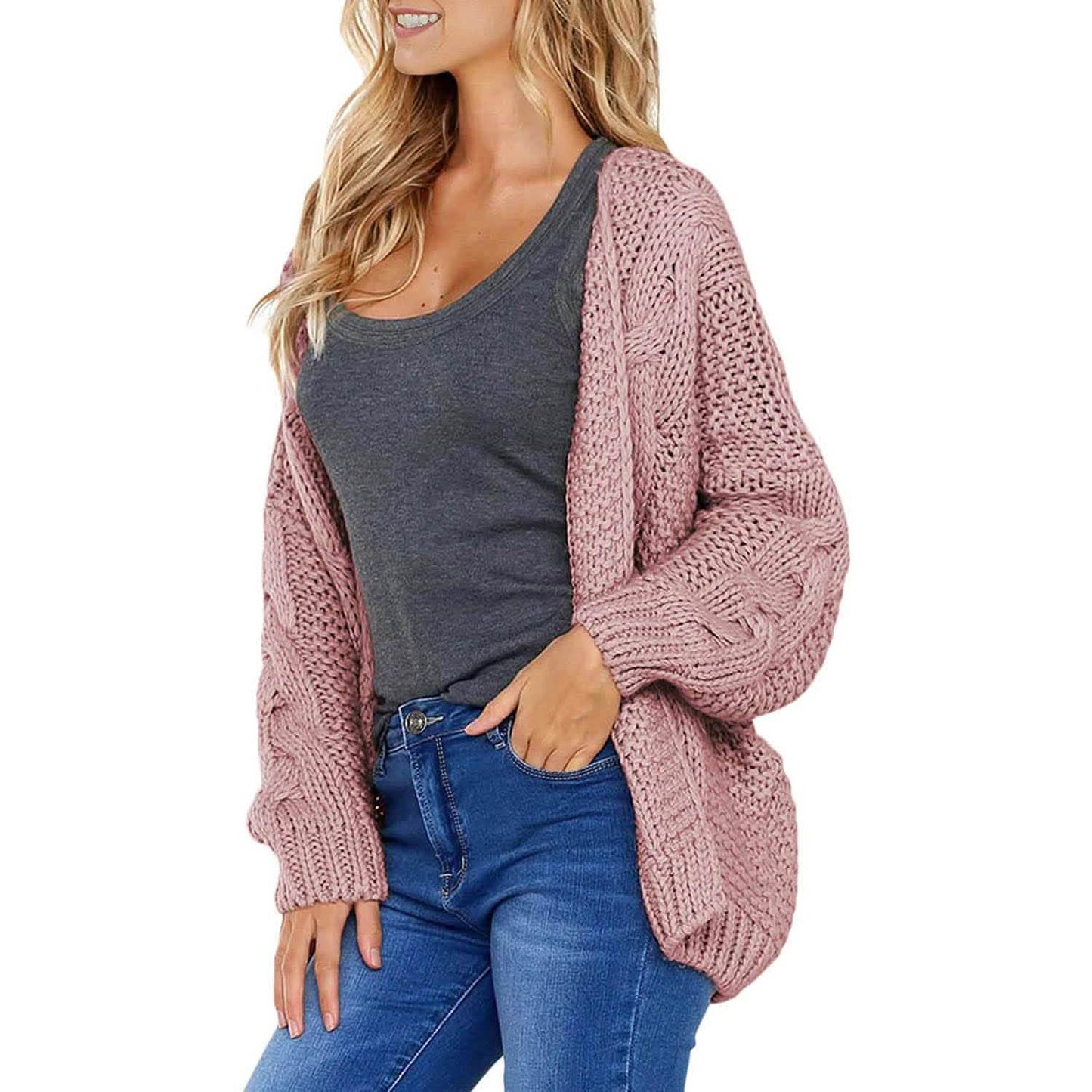 Womens Open Front Long Sleeve Chunky Knit Cardigan Sweaters Loose Outwear Coat DailySale