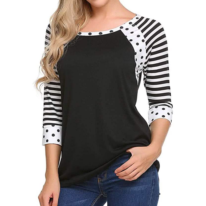 Women's Polka Dots Striped 3/4 Sleeve Top DailySale
