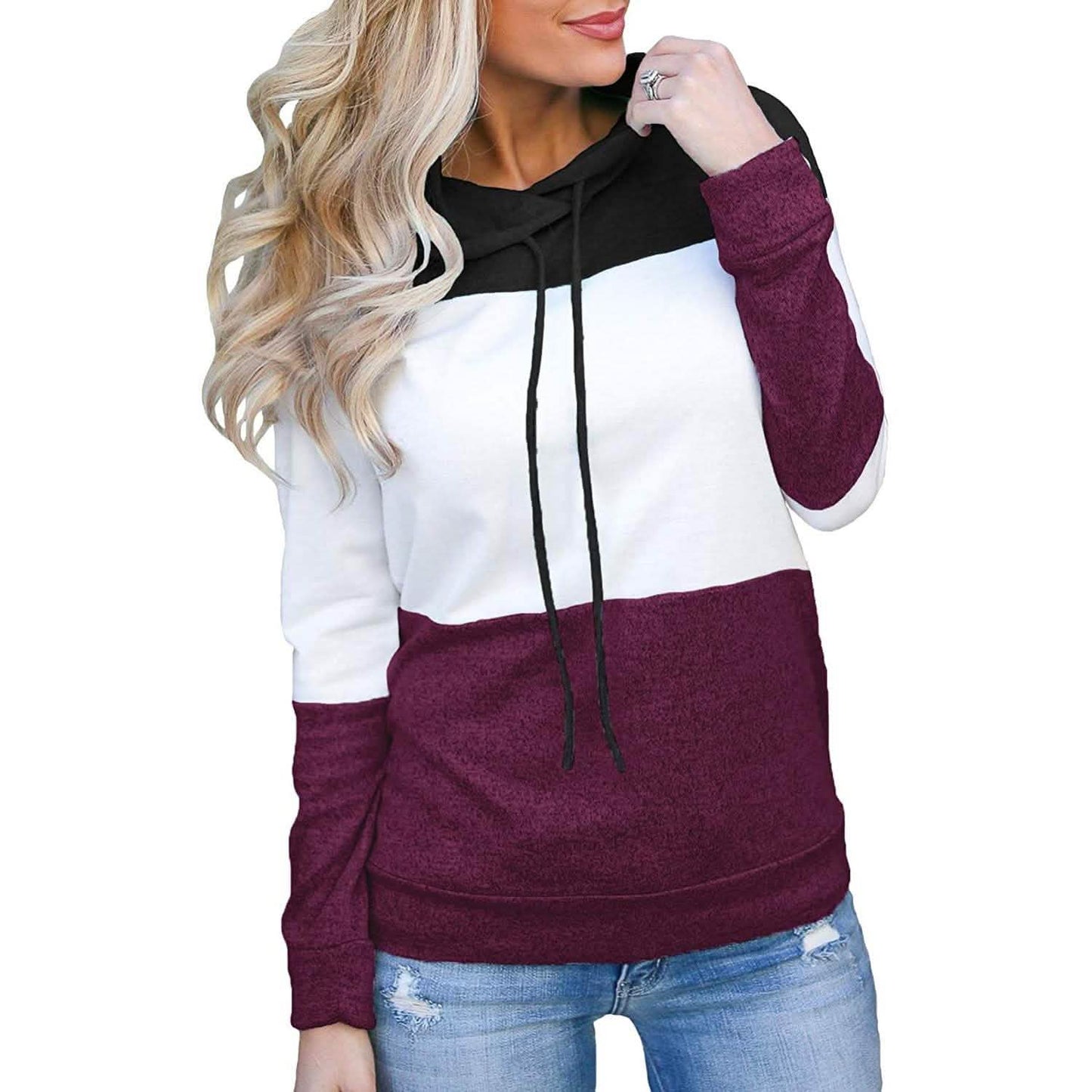 Women's Pullover Long Sleeve Fall Hoodies Color Block Tunics Loose Casual Sweatshirts DailySale